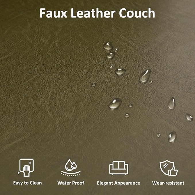 Tbfit Loveseat Faux Leather Sofa Couches for Living Room Bedroom &amp Office Olive Green