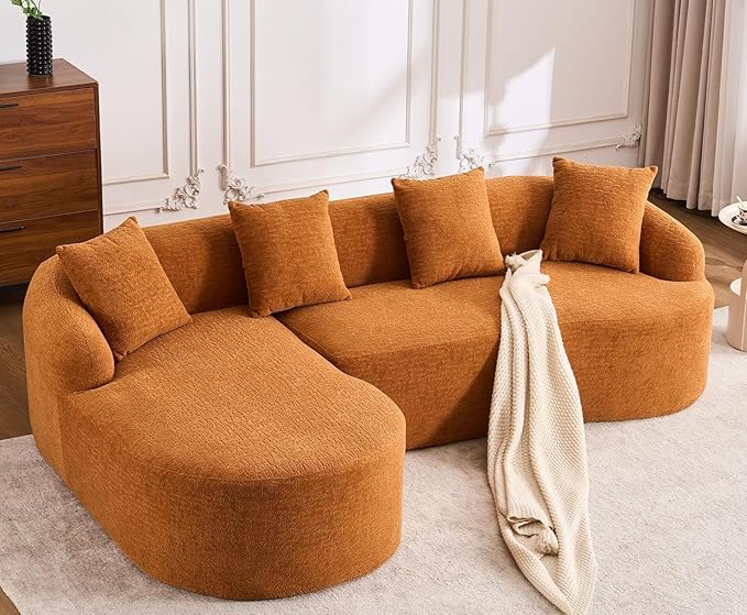 KEIKI L-Shaped Chenille Modular Sectional Couches with Chaise Lounge &amp 4 Pillows 3 Seater Oversized Upholstered Luxury Plush Cloud Sofa for Living Room Apartment Full Sponge Compression