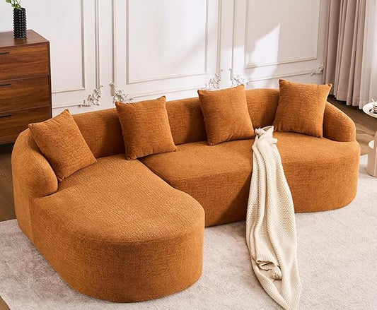 KEIKI L-Shaped Chenille Modular Sectional Couches with Chaise Lounge &amp 4 Pillows 3 Seater Oversized Upholstered Luxury Plush Cloud Sofa for Living Room Apartment Full Sponge Compression