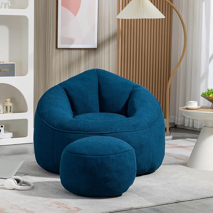 Small Bean Bag Chairs for Adults Single Sofa Chair with Ottoman Footrest Bean Bag Couch for Teens with Foam Filler Included Comfy Soft Lazy Sofa for Small Space/Living Room/Bedroom/Study