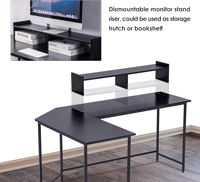 ivinta L Shaped Gaming Desk Modern Reversible Corner Computer Desk with Monitor Stand for Small Spaces Living Room Bedroom Home Office 6404 (Black)
