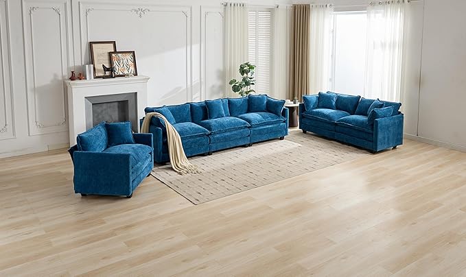 SoarFlash Chenille 77.95 Sectional Sofa Comfy L Shaped Modular Coush Sofa with Ottoman Modern 2 Seat Couch Deep Seat Sofa Set for Living RoomBlue
