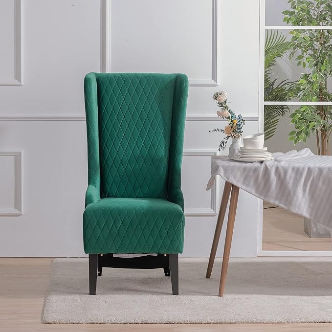 Dining Chair Comfy High Wingback Accent Chair for Dining Table PU Leather Upholstered Accent Side Chairs with Soft Padded &amp Wooden Legs for Living Room Dining Room Bedroom (Green)
