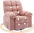 GarveeHome Rocker Recliner Chair with Vibration Massage and Heat 360° Swivel Recliner Sofa with Side Pocket Single Reclining Chair for Living Room and Bedroom Pink