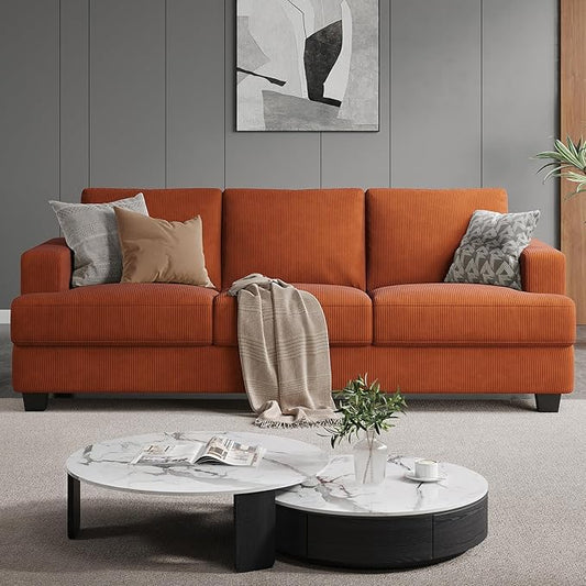 89 Inch Sofa with Extra Deep Seats Oversize 3 Seater Sofa for Living Room Modern Couch and Sofa Comfy Armrests and Seats and Backrests Easy Installation Corduroy Fabric Rust