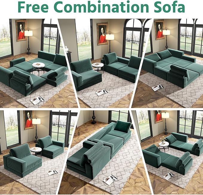 106 Convertible Sofa Bed Cloud Modular Sectional Sofa Modern Deep Seat Folding Sofa for Living Room Bedroom No Assembly Required Corduroy Fabric Flexible Configurations