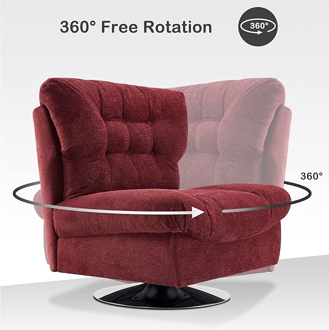 MCombo Swivel Accent Chair Modern Tufted Upholstered Armless Chairs Wide Seat Single Sofa Chair for Living Room Bedroom LW753 (Burgundy)