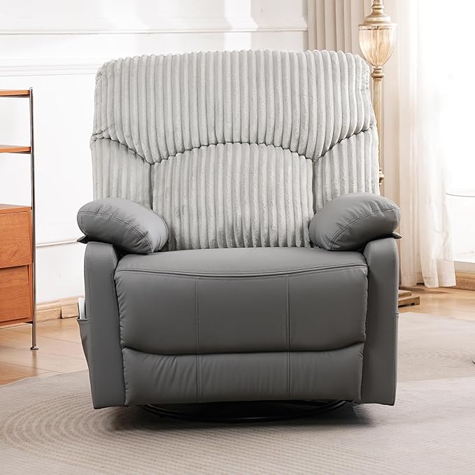 GRAINELL Swivel Rocker Recliner Chair with Massage and Heat USB Charging Port Infinite Position Power Recliner Electric Glider Rocking Chairs for Living Room Nursery (Grey)