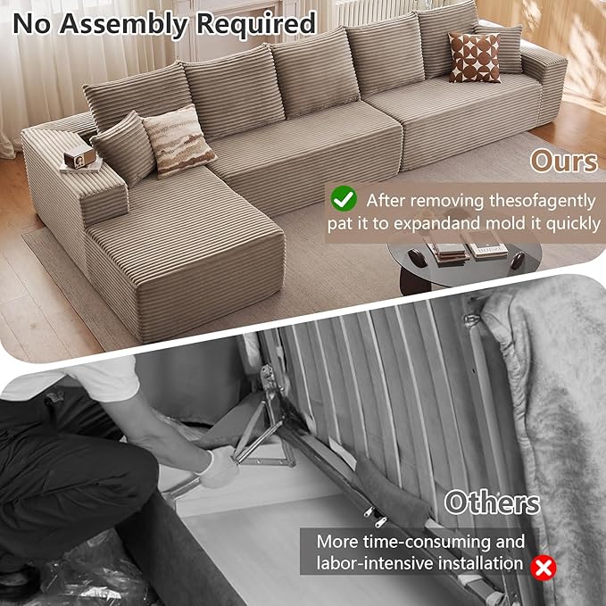 Cloud Modular Sectional Sofa for Living Room167x69.7 Oversized L-Shaped Couch with 7 PillowsBig Comfy Couches SetFluffy Deep-Seat Corduroy Sofa with ChaiseNo Assembly (CamelLeft-Facing Chaise)