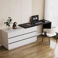 59 Adjustable L-Shaped Vanity Desk with 6 Storage Drawers Extendable Makeup Table for Bedroom Modern Dressing Table for Bedroom Apartment or Home Black and White