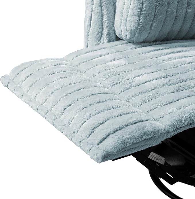 Furniture of America Vyrinor Modern Chenille Power 220° Swivel Recliner Chair with Pillows Reclining Glider Comfy Sofa Wooden Comfortable Couch for Living Room Nursery Home Theater Sky Blue
