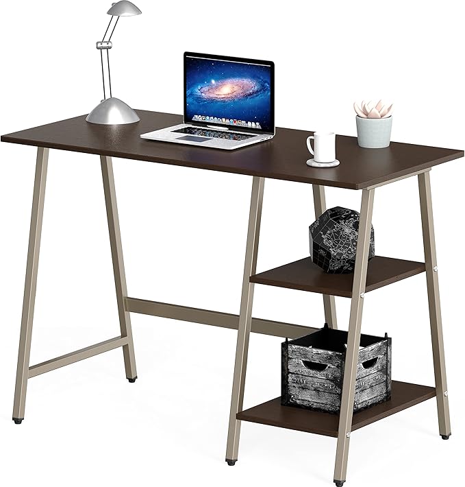 SHW 43-Inch Home Office Trestle Computer Desk with Open Storage Shelves Espresso