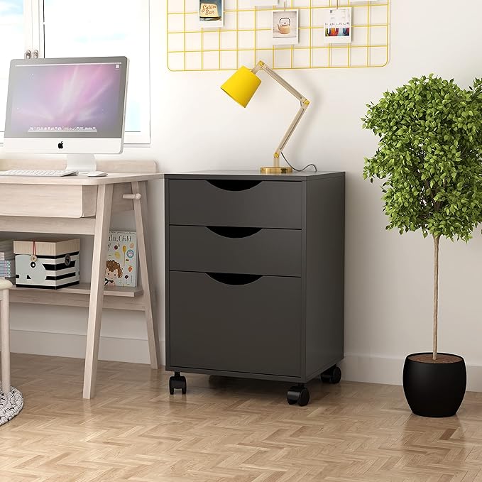 QDSSDECO 3 Drawer Mobile File Cabinet Rolling Vertical Filing Cabinet fits A4 Legal Paper and Letter Paper for Home Office Black