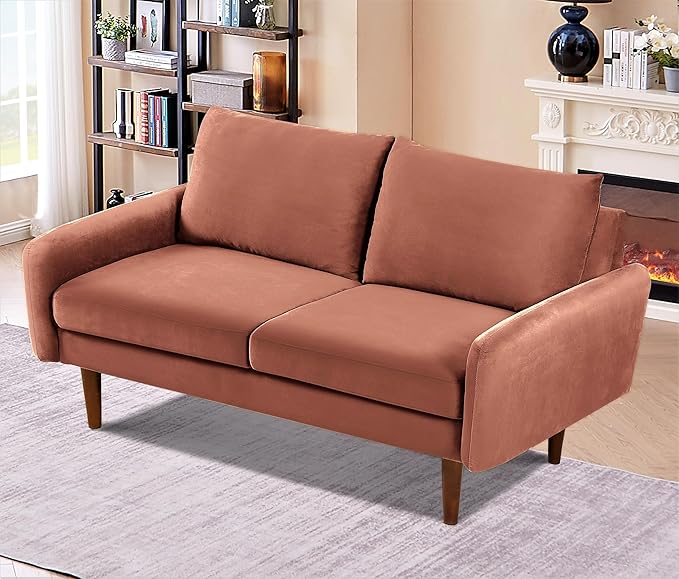 Kent Velvet Loveseat Sofa for Modern Living Rooms and Compact Spaces Comfy 2 Seater Couch Studio Apartment Furniture with Sleek Design Rose