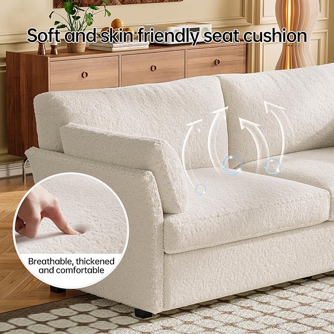 Guyii 70.07 Beige Loveseat Sofa Small 2-Seater Sofa with 2 Pillows Comfy Upholstered Sofa Couch Modern Sofa for Living Room Bedroom Home 330LBS Capacity