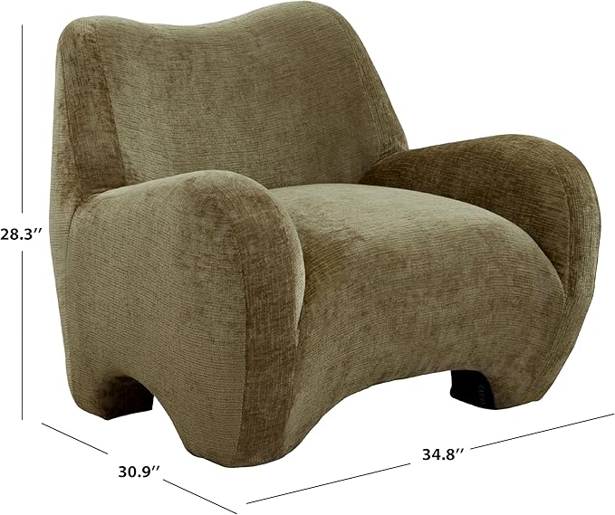 SAFAVIEH Couture Collection - Randal Olive Green Chenille Accent Chair Modern Sculptural Lounge Seating Fully Assembled (SFV4878B)
