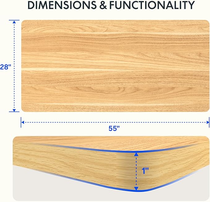 FLEXISPOT Whole Piece 55x28 Desktop 1 Thickness Height Adjustable Desk Rectangular Tabletop Maple Board (55INCH Maple Top)
