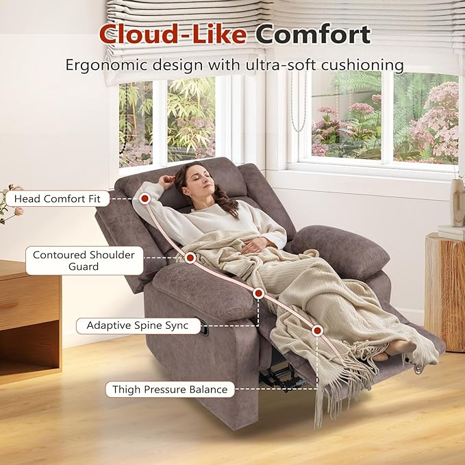 ANJ Recliner Chairs Set of 2Manual Recliner Chairs Overstuffed Breathable Faux Leather Reclining Seating with Arm &amp Back Support Comfortable Living Room Recliners for Reading &amp Relaxation