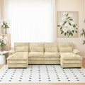 110 U Shape Sectional Sofa Cloud Couch for Living Room Upholstery Comfy Modular Sofas 4 Seat Chenille U-Shaped Sleeper Sofa with Chaise Lounge Pillows for Apartments Kakhi
