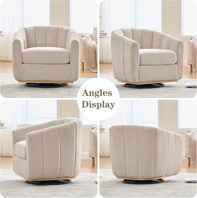 Mlmh &amp Kngwa 32.28 W Swivel Barrel Accent Chair Chenille Upholstered Swivel Chair Comfy Chairs Single Sofa for Living Room Bedroom Wheat