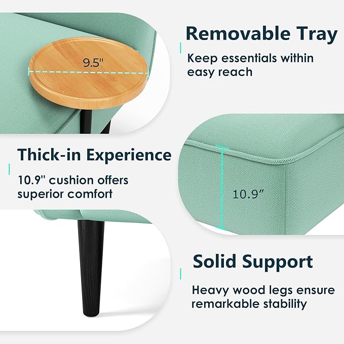 2 Seater Couch Small Love Seat Couches for Small Spaces Bedroom Living Room 57 Mini Sofa Apartment Size Couch Linen Retro Loveseat with Pillow and Removable Tray (Teal Left)