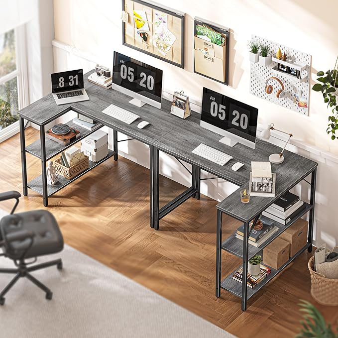 Huuger L Shaped Desk 39 Inches Computer Desk with Reversible Storage Shelves for Gaming Corner Home Office Writing Study Metal Frame Gray