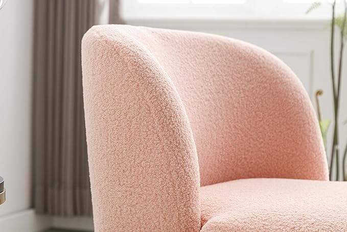 Generic 28.4 W Accent Chair Upholstered Curved Backrest Reading Chair Single Sofa Leisure Club Chair with Golden Adjustable Legs for Living Room Bedroom Dorm RoomPink Boucle