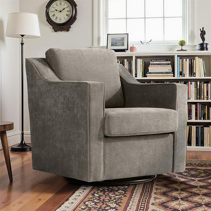 Pia Ricco Set of 2 Oversized Modern Striped Fabric Swivel Accent Chairs with Removable Covers Living Room Reception SetNavy