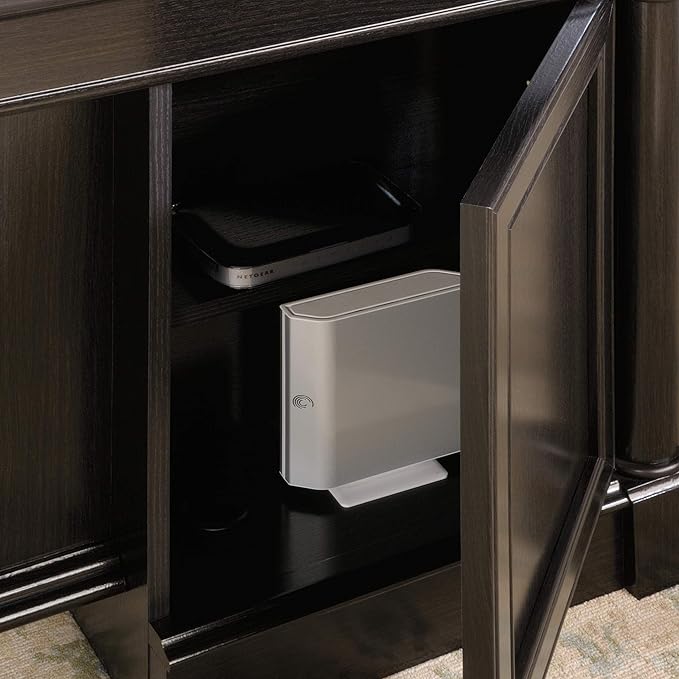 Sauder Palladia Office Desk with Drawers Executive Desk with File Cabinet Storage Cable Management Keyboard Tray in Wind Oak Finish