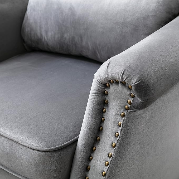 chairus Mid-Century Modern Accent Chair Comfy Single Sofa Chair Channel Back Armchair with Small Pillow for Living Roon Bedroom Club - Velvet Grey