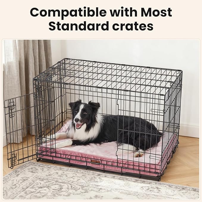 OhGeni Orthopedic Waterproof Dog Bed for Medium Large Dogs Machine-Washable Removable Cover in Easy-Clean Fabric High Density Foam &amp Easy-Carry Handle Suitable for Crate 35 inch (Pink)