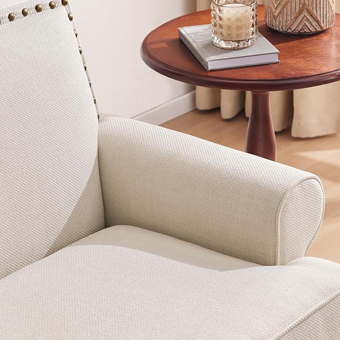 Accent Chair Retro Living Room Chairs with Soft Cushion Mid Century Modern Arm Chair Comfy Upholstered Reading Sofa Chair Beige