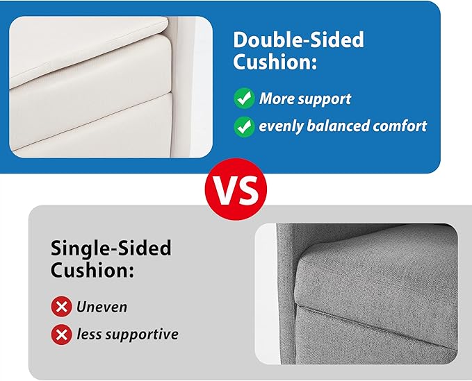 Swivel Rocking Recliner Chair for Adults Upholstered Fabric Glider Recliner Reclining Chair with Side Pockets and Double-Thick Cushion for Living Room Bedroom Nursery (Beige)