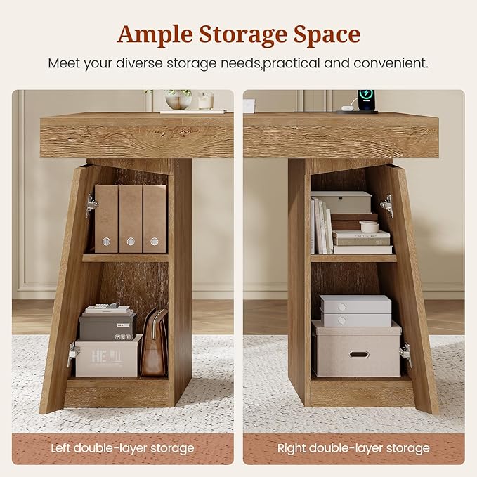 55.9 in Executive Desk with Power Outlets Modern Home Office Desk with Storage Cabinet Wood Computer Desk Business Workstation Desk Conference Table Oak (Storage Cabinet)