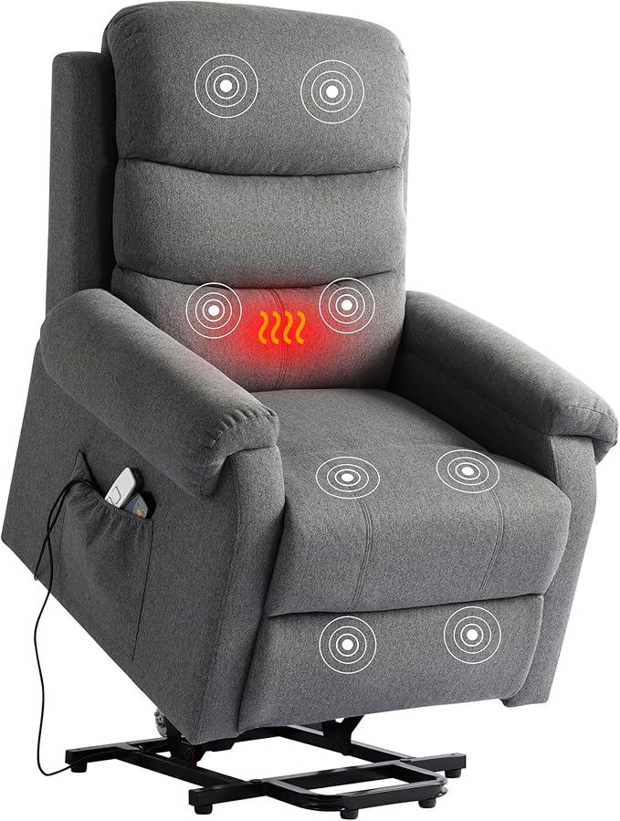 Power Lift Recliner Chair Recliners for Elderly with Heat and Massage Recliner Chair for Living Room with Infinite Position and Side Pocket USB Charge Port (Modern Grey)
