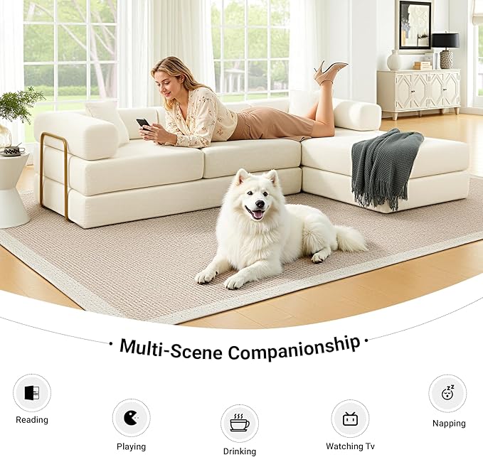 108'' Modular Sectional Sofa Bed Convertible Folding Sofa Bed with Removable Backres Boneless Cloud Couch with Deep Seat Modern Fold-Out Futon Couch Bed for Living Room No Assembly RequiredBeige