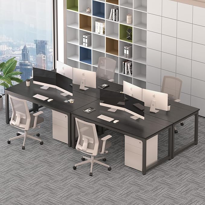 70 Computer Desks Large Wooden Home Office Desk with Thicker Tabletop and Metal Frame Writing Work Computer Study Table Desk for Home and Office Easy Assembly (Black + Metal Frame)