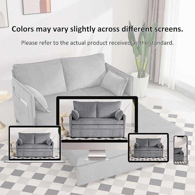 GDFStudio 55 Convertible Sofa Bed 3-in-1 Sofa Bed Couch with Pull Out Design Corduroy Sleeper Sofas with USB Ports &amp Side Pocket Modern Loveseat Sleeper for Living Room Bedroom Small Space Gr