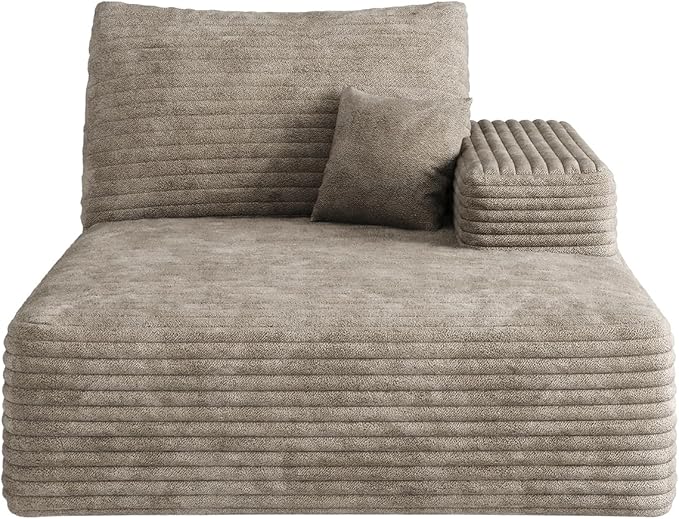 Oversized Chaise Lounge Chair Indoor Upholstered Sofa Bed for Living Room Corduroy Sleeper Couches Comfy Recliner Bedroom Reading Seat - Camel Left Armrest