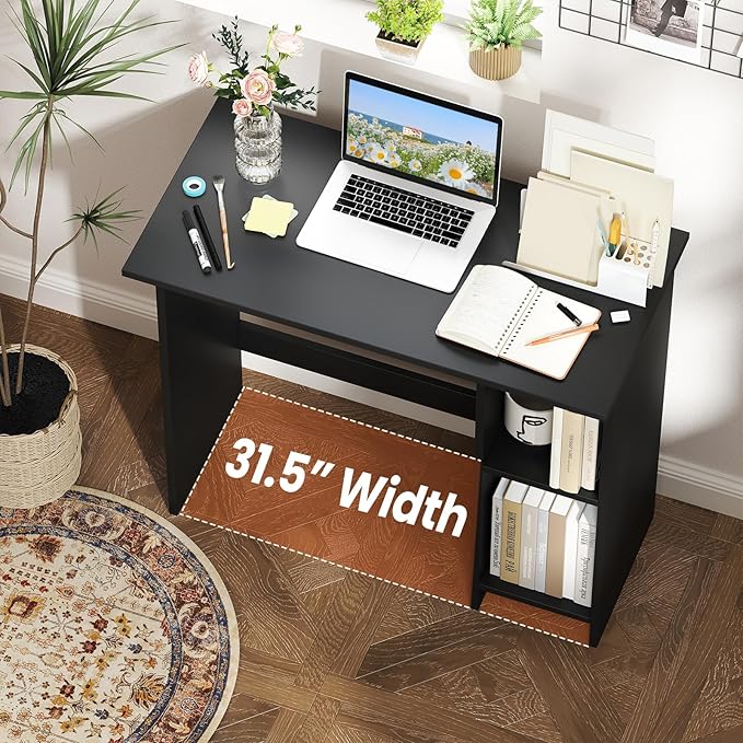 Giantex Small Desk Compact Study Writing Desk with 3-Position Adjustable Shelf Anti-Toppling Kit Modern PC Laptop Table Home Office Computer Workstation for Small Space Bedroom Dorm Black