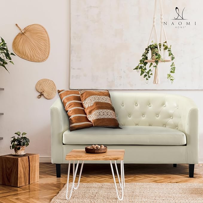Emma Modern Loveseat Sofa – Faux Leather Love Seat Couch with Plush Cushions Solid Wood Frame Button-Tufted Design Stain-Proof Upholstery Small Loveseat for Bedroom Office &amp Small Spaces