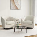 Swivel Barrel Accent Chair Modern Round Linen Arm Chair for Living Room Bedroom Comfy Club Reading Chairs for Adults（Linen Fabric Beige Set of 2