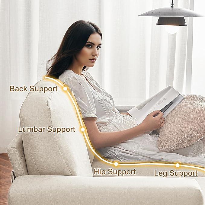 Furnimart 85 inch Deep Seat Sofa Modern 3 Seater Couch Beige Linen Sofa Comfy Cloud Couch for Living Room Cozy Fluffy Sofas with Removable Sofa Cover Small Couches for Small Spaces