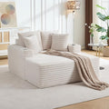 IDEALHOUSE 64 Oversized Chaise Lounge Chair Indoor Upholstered Boneless Sofa Bed with Throw Pillows Cup Holders and Armrests Comfy Corduroy Sleeper Couch for Living Room Bedroom Office (Beige)