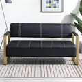 57.9 Modern Leather Loveseat Sofa Upholstery Faux Bonded Leather Accent Futon Couch with Metal Square Arms for Living Room Office Apartment (Black)