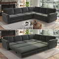 118 L Shaped Sectional Sleeper Sofa Couch with Pull Out Bed Oversized Chenille Convertible Sectional Couches with Nailhead Trim &amp Rolled Arm for Living Room Removable Sofa CoverDark Gray