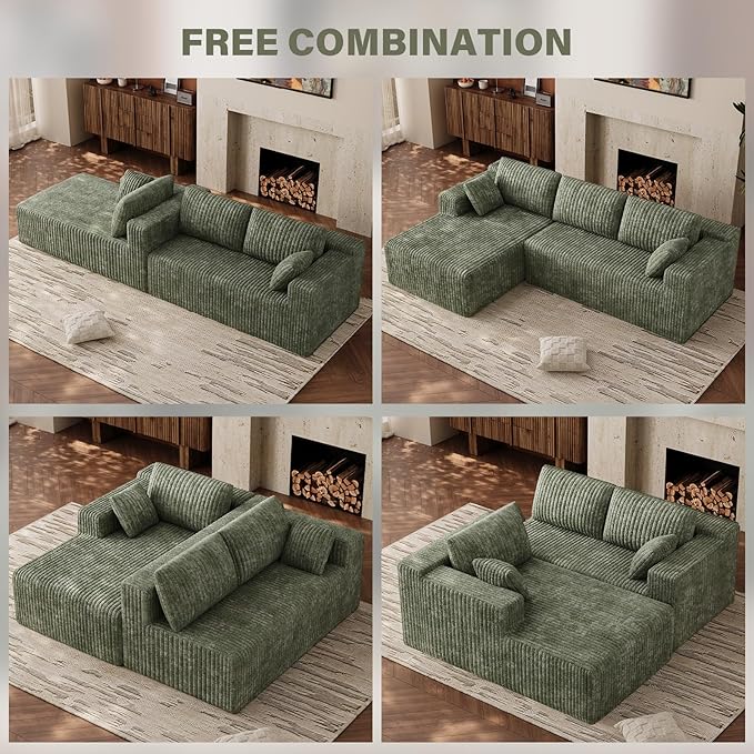 103 L Shaped Boneless Sectional Couches for Living Room Comfy Sectional Couches Deep Seat Modular Sofa Cloud Fluffy Couch with Left Facing Chaise No Assembly Needed Olive Green