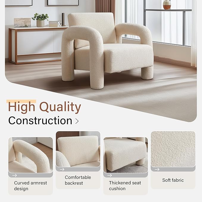 33.5 Modern Accent Chair Velvet Single Sofa for Living RoomComfy Arm Chair Leisure Armchair Single Sofa Chair with Curved Arm for Living Room ApartmentBedroomBeige