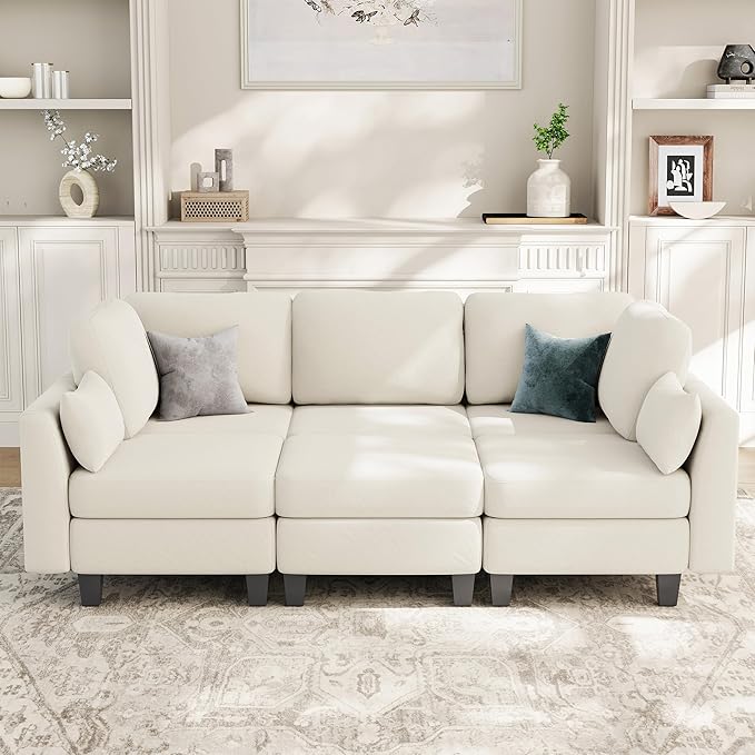 Sectional Sleeper Sofa 6 Seaters Modular Sleeper Sofa Couch Comfy Sectionals Couches Bed Convertible Sofas with Ottomans Modular Sectional Couches for Living Room Beige