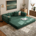 Alpen 77 Futon Sofa Floor Foldable Sofa Couch Bed Queen with L-Shaped Armrests Futon Bed with Mattress Included Fold Out Comfy Lounge for Living Room Bedroom Dark Green